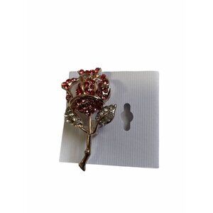 Crystal Rose Brooch‎ Pin With Pink & Clear Austrian Crystals Rose Gold Plated